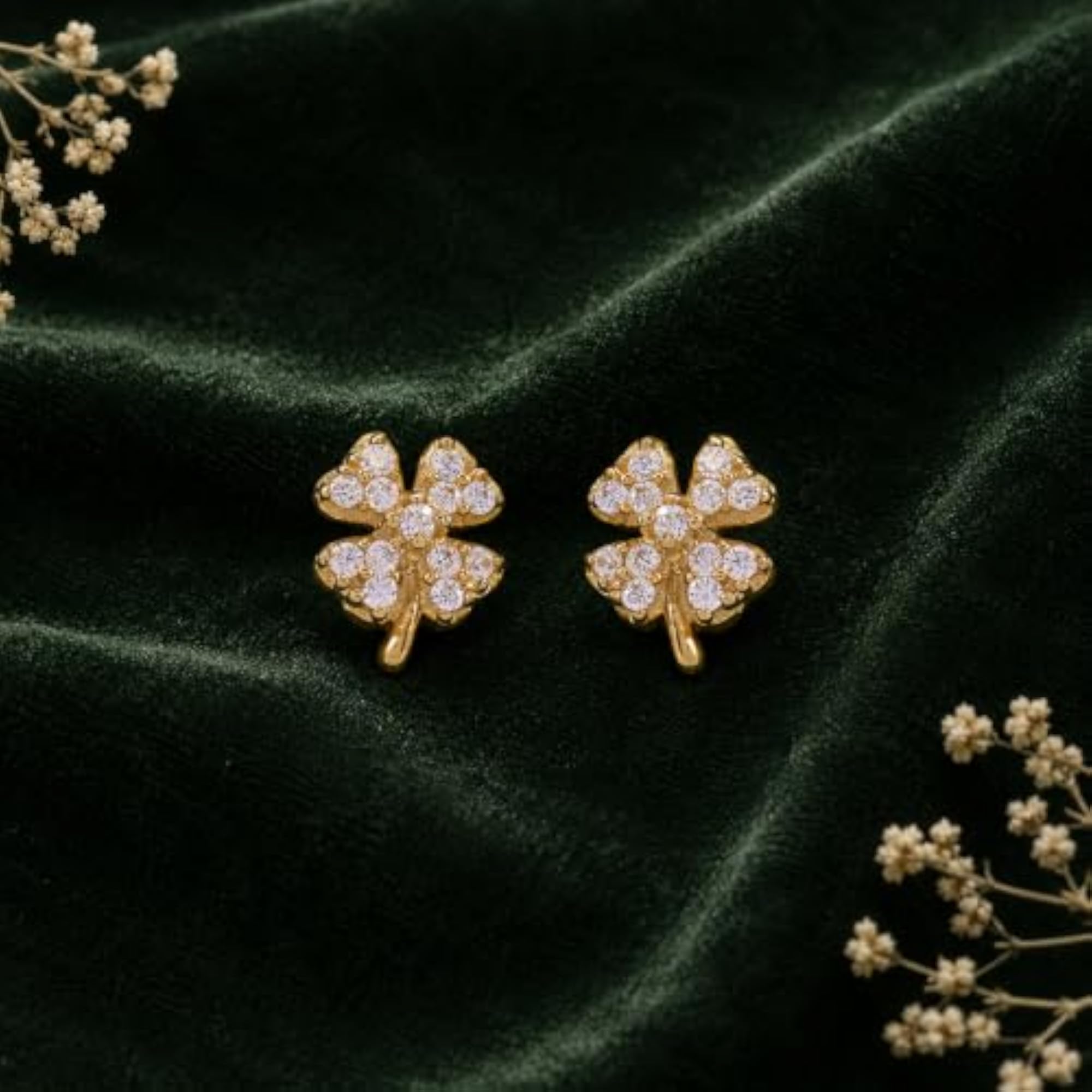 Women's 92.5 Sterling Silver Gold Blossom Stud Earrings